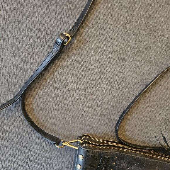 Lucky Brand Black Leather Studded Crossbody Bag with Adjustable Removable Strap - Picture 6 of 15